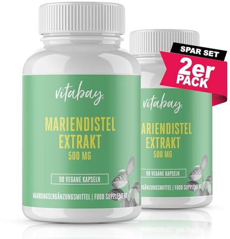 Vitabay Mariendistel Extrakt – 500 mg, 180 vegane Kapseln mit 80% Silymarin, laborgeprüft, ohne Zusatzstoffe