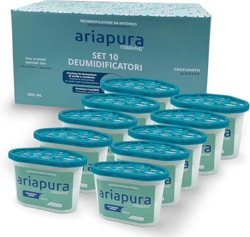 CASAVIVA - Deumidificatore Casa Muffa ARIAPURA VASCHETTA 10 Pezzi da 400ml - Deumidificatore Portatile Assorbi Umidità per Ambienti con Cristalli Idrofili -Aromaterapia