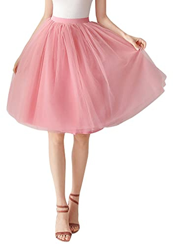 Foweknow Jupe tutu pour femme - En tulle - Style années 80 - Rockabilly - Taille élastique - Pour mariage, fête, bal de fin d'année - Pour danse, club, discothèque, Rose, taille unique