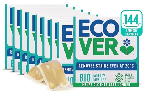 Ecover Bio Washing Capsules - Lilac & Rescued Rose Scent, 8x Pack of 18 Capsules