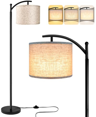 ROTTOGOON Stehlampe für Wohnzimmer mit 3 Farbtemperaturen LED Glühbirne Stehlampen Hoch Industrielle Stehlampe Lesen für Schlafzimmer Büro (9W LED-Glühbirne Beige Lampenschirm enthalten) Schwarz