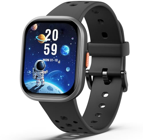 teslahero Upgraded Kids Smart Watch Fitness Tracker, 1.85 Screen with 12 Puzzle Games, Heart Rate Sleep Monitor, Pedometer, Waterproof Activity Tracker with/without APP for Boys Girls (Black)