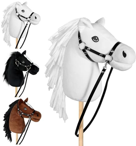 Bludrfnly Hobby Horse – Caballo de madera con brida, caballo de bastón para hobby Horsing, material de madera estable, caballo para montar a caballo para niños (blanco)