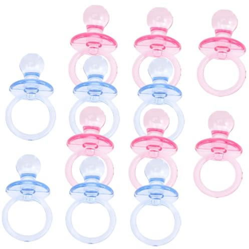 NULYLU 24 Pezzi Mini Ciucci Decorativi per Shower Succhietti Trasparenti Rosa e Azzurro Addobbi Tavolo Leggeri e Compatti per Festa Bomboniere e Premi Giochi