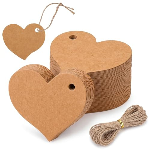 100 Étiquettes de Prix Cœur en Papier Kraft, Étiquettes pour Vêtements et Artisanat, Étiquettes de Cadeau et Produits Artisanaux, Idéal pour Boutiques