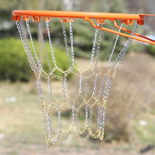Yhenlovtt Rete da basket standard per esterni/interni, in metallo zincato, con cerchi argentati, durevole, adatta alla maggior parte dei Ba (argento e oro)