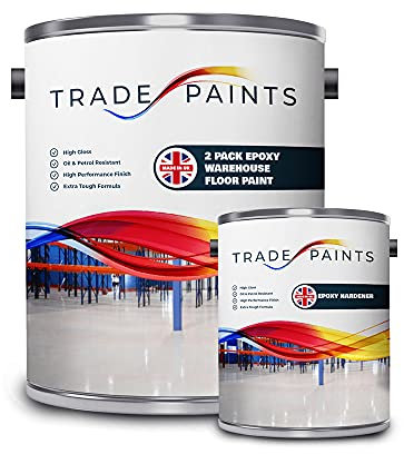 2 Pack Epoxy Concrete Garage Factory Warehouse Floor Paint Coating - Hard Wearing & Durable for Heavy Traffic Areas - Light Grey - 5 Litre