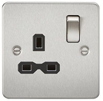 Knightsbridge FP7000BC Flat Plate 13 A 1G DP Switched Socket, Brushed Chrome