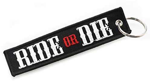 Ride Or Die beidseitig Besticktes Schlüsselband, Schlüsselanhänger in Schwarz, Rot und Weiß für Biker, Motoradfans, Crossfahrer, Zweiradfreunde