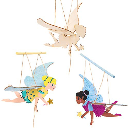 Kit Marionette Volanti in Legno Fata Baker Ross (confezione da 3) - Modelli in legno per bambini per creare marionette