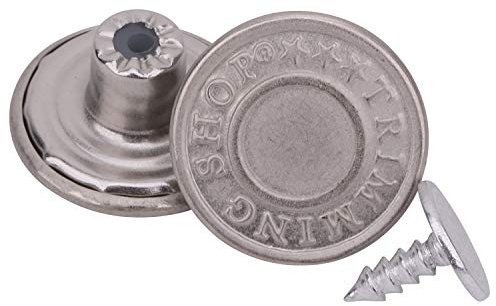 Trimming Shop 17mm Silver Jeans Stud Buttons Hammer On, Printed Rivet Fasteners for Denim Jackets, Trousers, Bags, Leather, Canvas, Tailoring, Jump Suits - 10Pcs