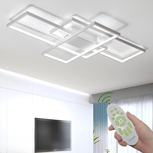 LED Lámpara De Techo De Salón Luz De Techo De Comedor Moderno Regulable Control Remoto Dormitorio Decoración Araña De Techo Cocina Creativa Estudio Balcón Pasillo Corredor Luces,Blanco,80x45x6.5cm