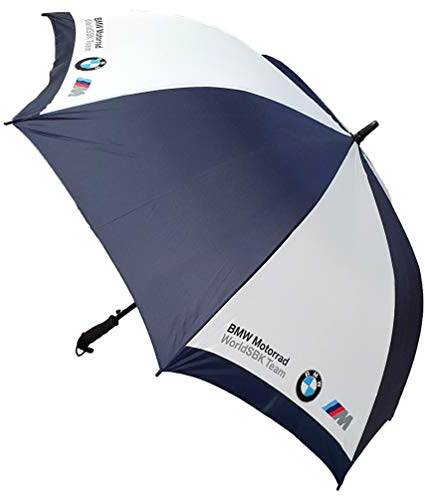 B.M.W Grand parapluie à 8 nervures de 111,8 cm | Tige en métal avec coque extérieure semblable à de la fibre de carbone et poignée ergonomique avec dragonne | Robuste et coupe-vent, bleu marine et