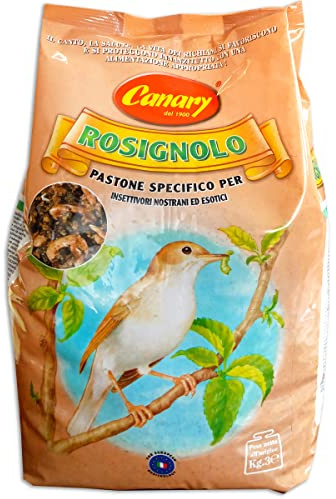 EVOM Canari Rosignolo 1 Paquet de 3kg, Nourriture pour Oiseaux Insectivores locaux et Exotiques, pour Oiseaux tels Que : rossignol, bruant, Merle, césène, Aile Rouge, 1 Sachet