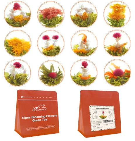 LWXLJMJZC – 12 Stück einzeln verpackter blühender Tee Blooming Tea, Jasminblütentee, grüner Tee mit Blumen – Geschenke für Teeliebhaber (12 verschiedene Geschmacksrichtungen)