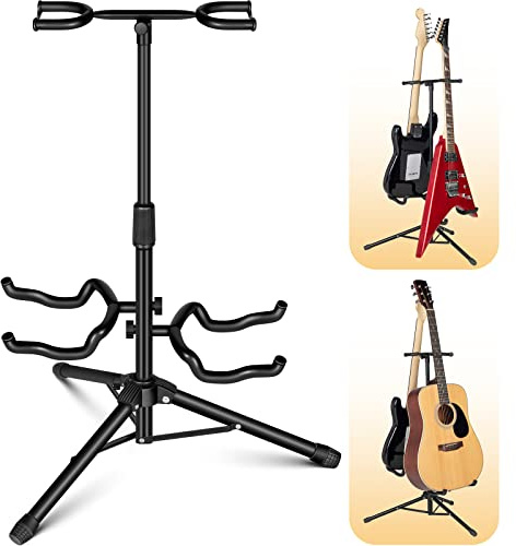 CAHAYA Supporto per Chitarra da Terra di 2 Strumenti Stand per Chitarra Universale per Chitarra Classica Acustica Elettrica Ukulele Appoggio Chitarra Pieghevole CY0321