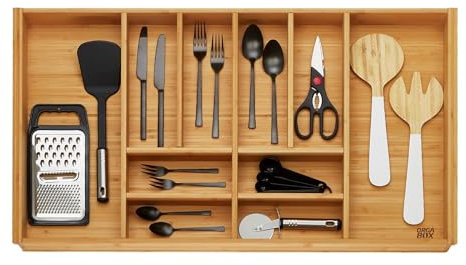 ORGA-BOX 3 Cubertero BAMBOO para 90 cm cajones (473 x 797 mm) con 10 compartimentos cubertero de madera para cocinas Nobilia a partir de agosto de 2012