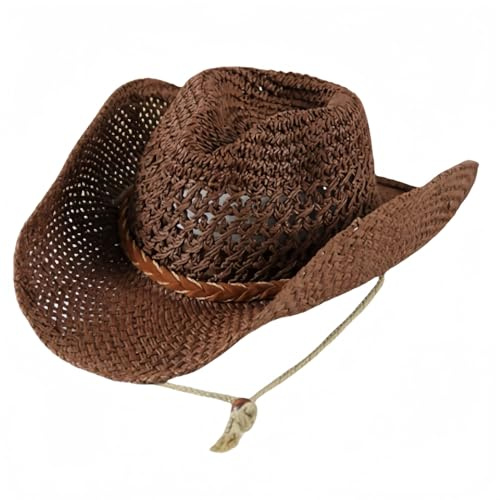 Sombrero de Cowboy de Paja para Niño Adulto, Western Cowgirl Hat Sombrero de Vaquero de Paja Panamá Sombrero de Occidental Gorros de Playa Verano para Mujer Hombre
