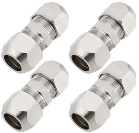 Create idea 4Pcs 10mm Copper Compression Fitting Straight Tube Compression Ferrule Fittings for Hydraulic Pipes Cooling Pipes Fuel System 10x36.5mm Silver