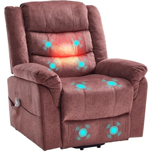 Asukale Poltrona elettrica per TV con supporto per alzarsi, poltrona relax con funzione di calore, funzione sdraiata, telecomando regolabile, funzione sonno e poggiapiedi, fino a 150 kg, colore