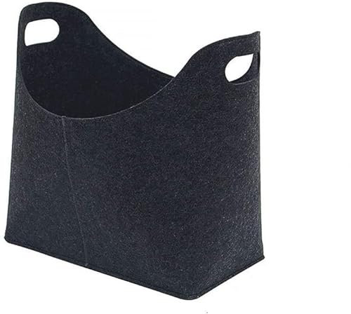 Foldable Felt Fireplace Firewood Basket, Newspaper Magazine Storage Rack, Fireside Wood Carrier Holder Bag (Black)