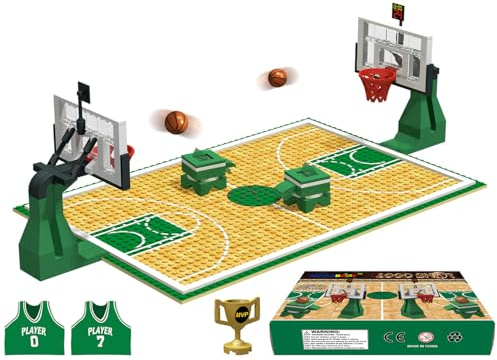 Nicolababe Jouets de Blocs - Terrain de Basketball Plaque de Base et 2 Panier de Basketball Blocs pour Matchs de Basketball - Compatible avec Les Grandes Marques (Jouets de Basketball/Vert)