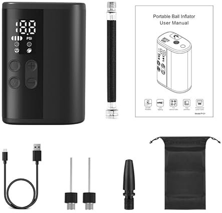 AMFUN Elektrische Ballpumpe, Tragbarer Akku Kompressor, Basketball Pumpe mit Manometer mit Digital LED Anzeige, für Sportbälle, Basketball, Volleyball, Rugby