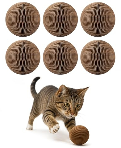 KONOATOR 6-Pack Cardboard Cat Ball Toy with Bell – Interactive Cat Toy for Chasing, Batting, and Exercise – Durable & Irresistible Fun for Cats