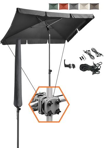 4smile Sonnenschirm Balkon 4-in-1 SET, Anthrazit, 200 x 125 cm – Balkonschirm rechteckig, inkl. Sonnenschirmständer, Schirmhülle + Windsicherung – passend für Balkon und Terrasse