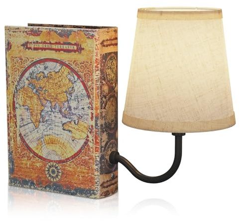 FUNTAPHANTA Lampada da Scaffale Vintage Ricaricabile, Lampada da Libro Cordless con Paralume in Lino, Lampada da Tavolo Dimmerabile con Controllo Touch, Reggilibri Decorativo Moderno, Luci da Scaffale