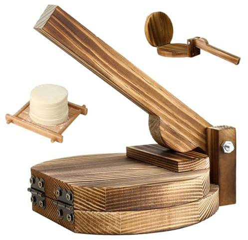 Prensa de tortillas de madera, máquina para hacer dumplings de alta resistencia para envoltorios y repostería |.Prensa de masa de madera natural para tortillas y albóndigas caseras (marrón oscuro), D