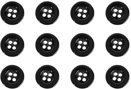 Pack of 12 Black 11mm Round Sew On Plastic Buttons for Shirts Blouses Pearlescent Flat 4 Holes 18L