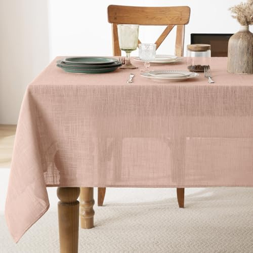FIBORIA Pink Table Cloth Faux Linen Tablecloth Rectangular 140x200 cm | Wipe Clean Tablecloths Water Resistant Washable for Christmas Party Girls Birthday Kitchen Dining Celebration,78x55 inch
