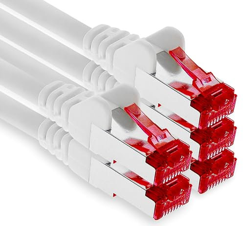 1aTTack.de - 5x 10m CAT6 patch cable S/FTP PIMF shielding CAT.6 RJ45 network cable Ethernet cable DSL LAN router switch modem patch panel - white - 5 pieces