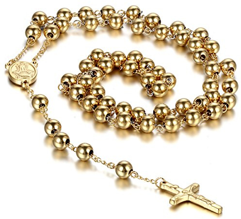 Cupimatch Collar Cruz Acero Inoxidable Collar para Hombre Rosarios Religiosos Budista Plateado (Plateado-modero 2)