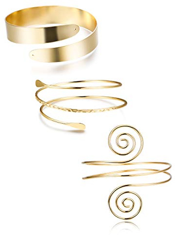 FUNRUN JEWELRY Arm Cuff Upper Arm Band for Women Gold Arm Cuff Bangle Bracelets Adjustable Coil Swirl Armlet ArmBand Jewelry,3-4Pcs