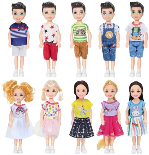 ONEST 10 Sets 5 Inch Mini Dolls with Doll Clothes Party Grown Outfits Doll Accessories for Kids
