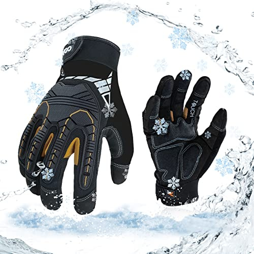 Vgo... 1-Pair 32°FWaterproof Heavy Duty Winter Work Gloves Men,Mechanic Gloves, Impact Protection& Vibration Reduction(Size XXL, Black&Gold, SL8849FW)
