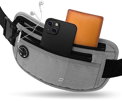 Flache Bauchtasche diebstahlsicher RFID Schutz - Geldgürtel zum Umhängen - Reise Bauchtasche mit Diebstahlschutz - Brustbeutel Damen und Herren Sport - STYNGARD - Modell Madrid