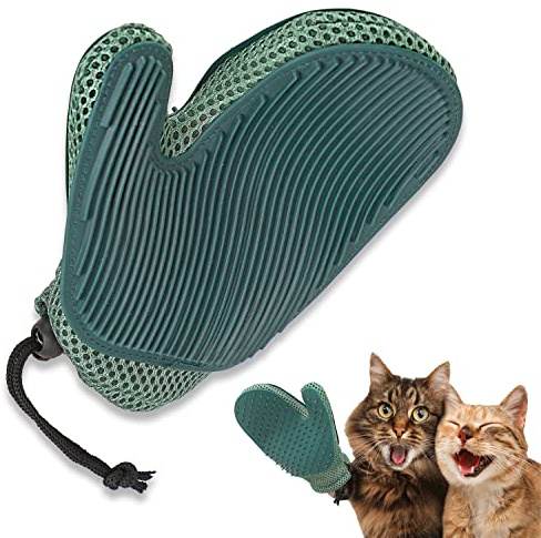 Mollypaws 2 in 1 Cat Fur Glove & Pet Hair Remover Glove, Dog Grooming Glove Brush for Shedding, Massage, Efficient Pet Hair Remover Mitt for Cleaner Couch, Carpet [Blue/Single]