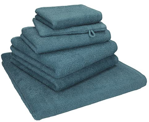 Betz Berlin Handtuch-Set 6 -teilig – 100% Baumwolle – Oeko-TEX® Zertifiziert – hohe Grammatur – Duschtücher, Handtücher, Gästetücher, Seiftuch & Waschhandschuhe Farbe taubenblau