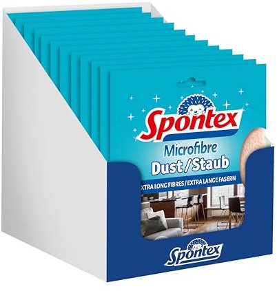 Spontex Microfibre Staubtuch, 12 Stück, weiches Mikrofasertuch mit extra Langen Fasern, wiederverwendbar, beige, 12 x 1 Stück