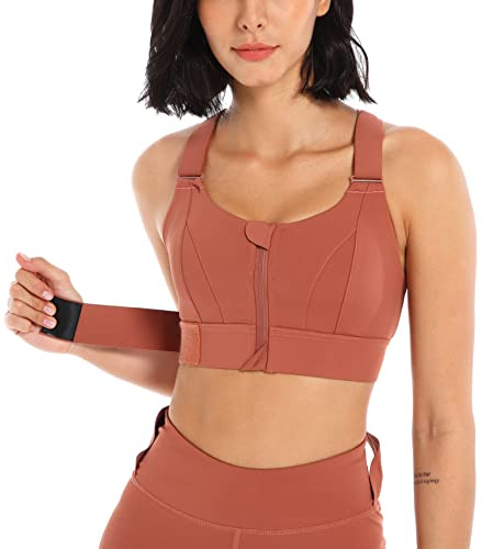 Soutien Gorge de Sport Femme Maintien élevé Fermeture Zippée Devant Soutien-Gorge sans Armature pour Équitation Fitness Jogging M