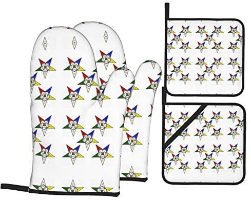 Stelle Orientali Stampa Guanti Antiscivolo Impermeabili 4 Pz Set Per Cottura Cottura Bbq Guanti Da Forno Resistenza Al Calore