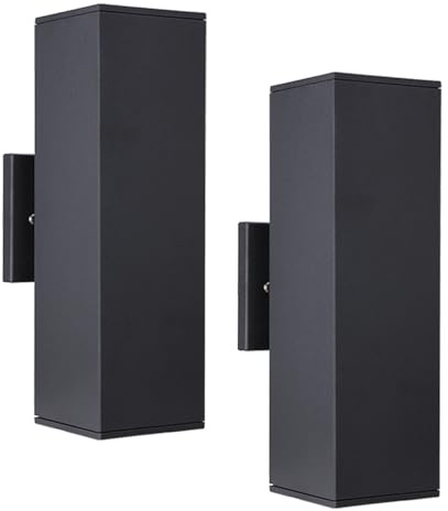 Cerdeco 2 Pack Aluminum Modern Outdoor Wall Light, 13 Exterior Up Down Light Fixtures,Black Front Door Wall Lighting with E26 Sockets [ETL Listed]