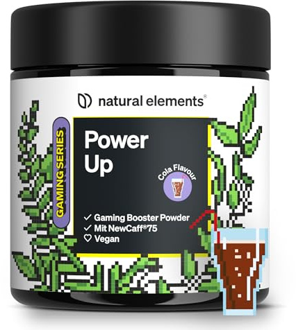 natural elements Power Up Cola – Gaming Booster, Energy Drink Pulver mit Koffein, NewCaff75, B-Vitaminen, Vitamin C, L-Tyrosin, Ginkgo- und Grüntee-Extrakt – 40 Drinks – vegan, hochdosiert, mit Stevia