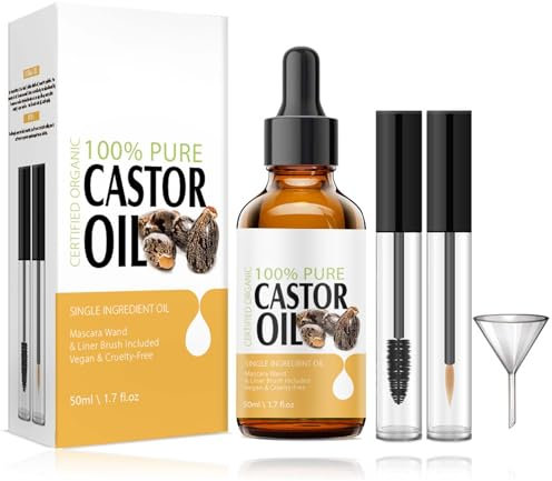 Rizinusöl Bio 50ml, 100% Reines Castor Oil Organic für Hair Growth, Rizinusöl Kaltgepresst für Wimpern, Augenbrauen Körper, Haare, Nägel, Wimpern Schnell und Dichter Wachsen Lassen, Cruelty Free