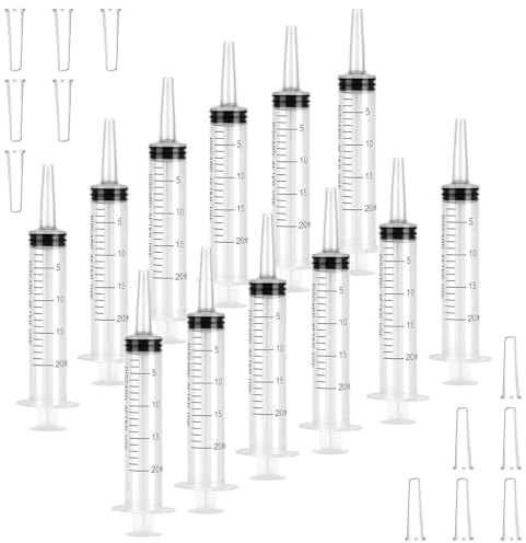 20 ml stor råmjölk spruta, 12 st. utan nål doseringssprutor set | Steril förpackad med klar skala och plastkropp, lämplig för exakt vätskefrisättning hos husdjur