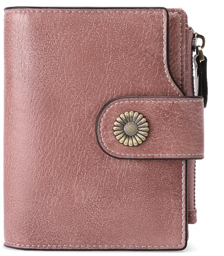 SENDEFN Cartera Monedero Mujer pequeña de Piel auténtica - 16 Ranuras para Tarjetas con Bloqueo RFID - Billetera Cartera de Tarjetero y Cremallera para Monedas