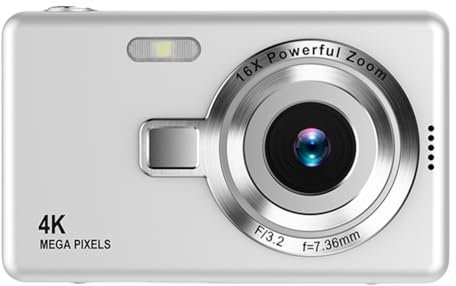 4K HD 1080P Autofokus Vlogging Kamera Mit 16X Zoom, 2,4-Zoll-IPS-Bildschirm Digitalkamera, Camcorder Kompaktkamera für Erwachsene Und Kinder (Silber)